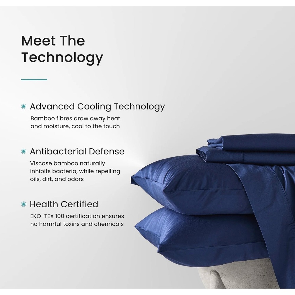 Hush Iced Sheet Set 100% Viscose Bamboo Cooling Bedding Navy Blue Double Full